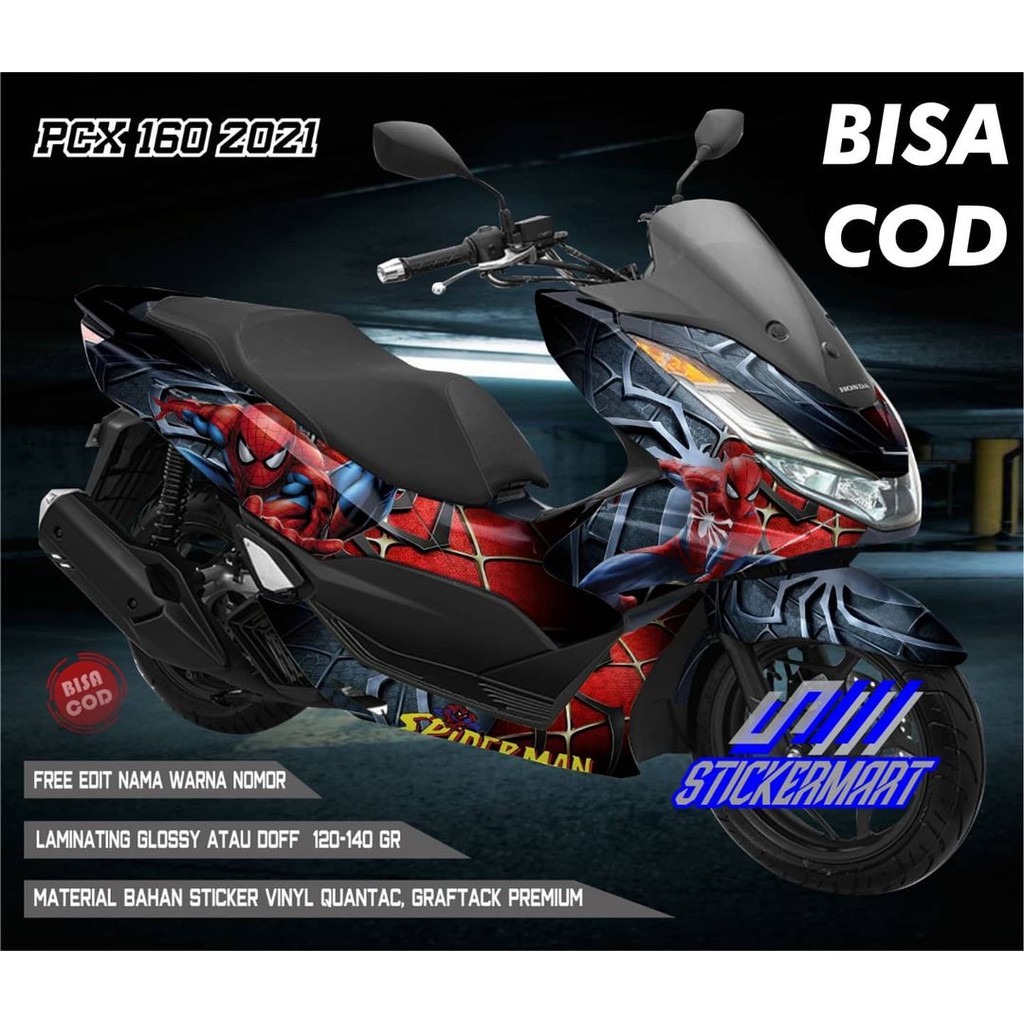 Sticker decal full body Honda PCX hitam karakter spiderman