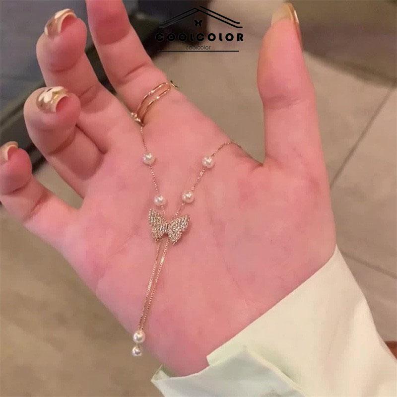 COD❤️Kalung Mutiara Kupu-kupu Cahaya Mewah Niche High-end Desain Rasa Kalung Rantai Tulang Selangka 2023 Terbaru Hadiah Ulang