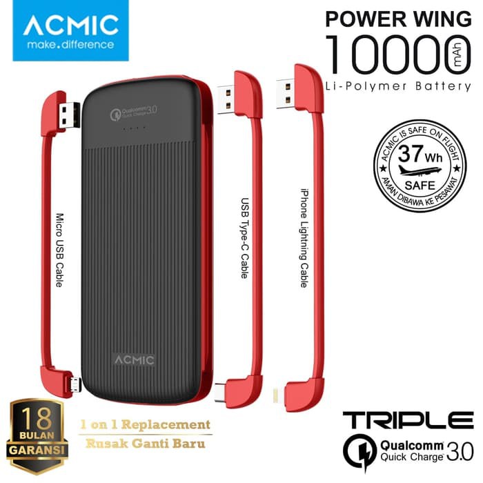 KHANZAACC ACMIC Power Wing 10000mAh Power Bank with Triple Quick Charge 3.0