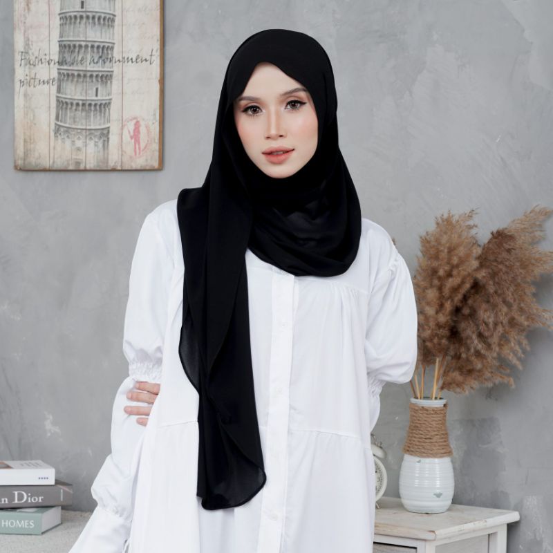pashmina oval uk 200x75 | hijab malaysia | shawl curve-Hitam
