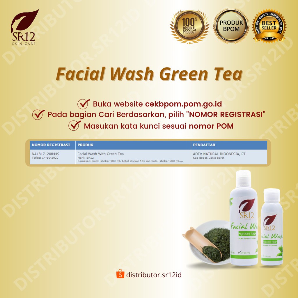 Facial Wash Green Tea SR12 Sabun Cair Sabun Muka Herbal Pembersih Wajah Kulit Berminyak Jerawat