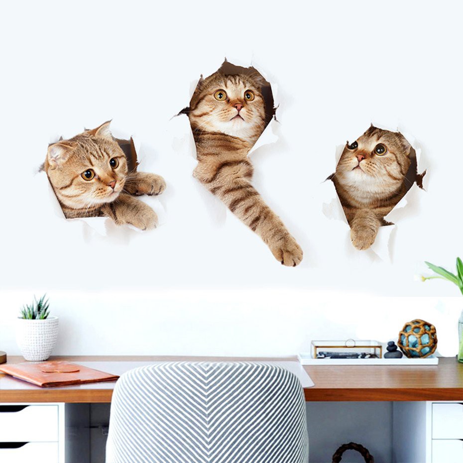 Bayar Di Tempat Stiker Dinding Desain Kucing 3d Untuk Dekorasi Rumah