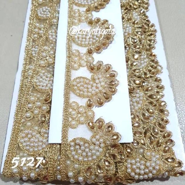 +++++] Kode 5127 - Renda India Bordir Emas Full Manik Mote (9 Meter)