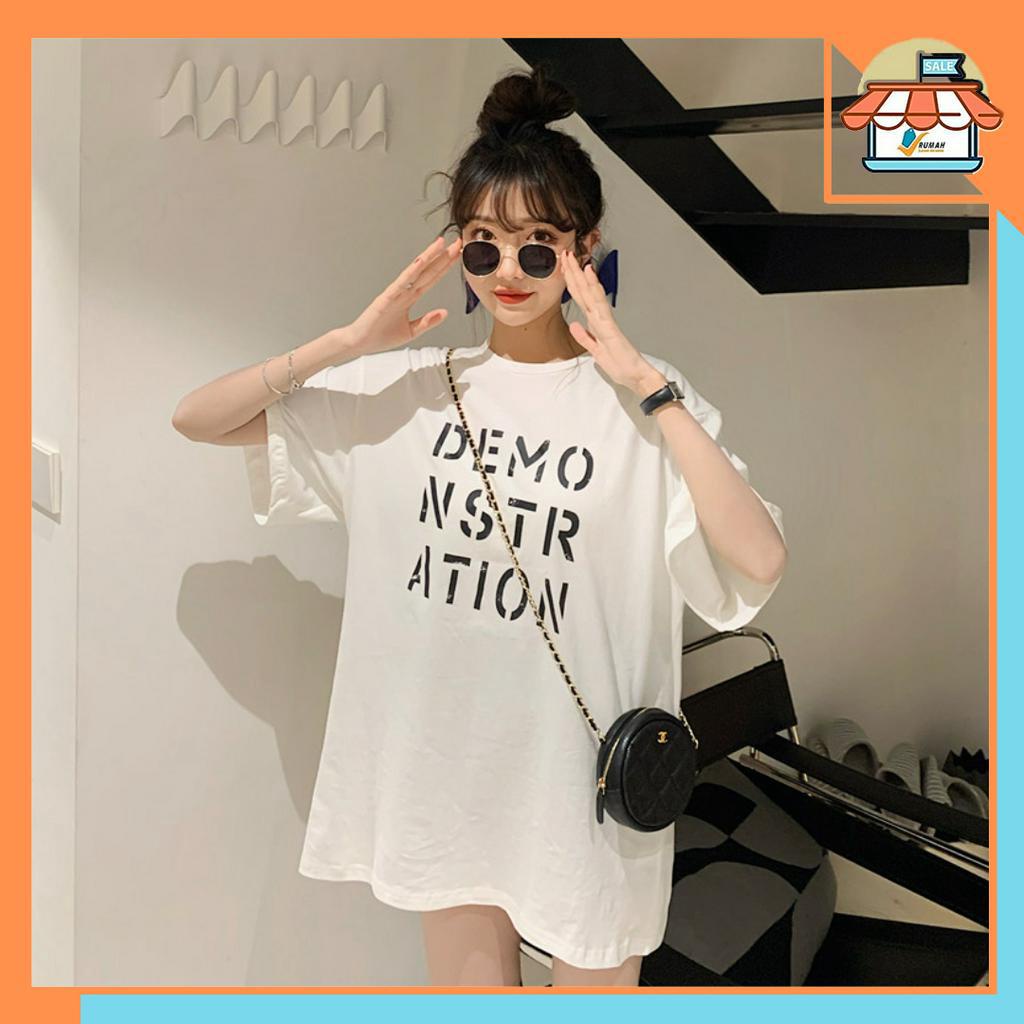 RSB BJ394 Baju Atasan Oversize Lengan Pendek Kaos Motif Vintage Wanita Kekinian Fashion Korean