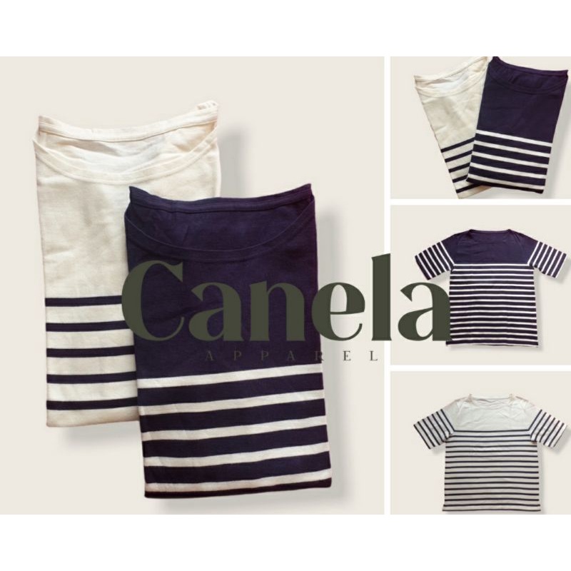 Kaos GU by Uniqlo Wide Stripe Thick Tee Grade B (sedikit noda)