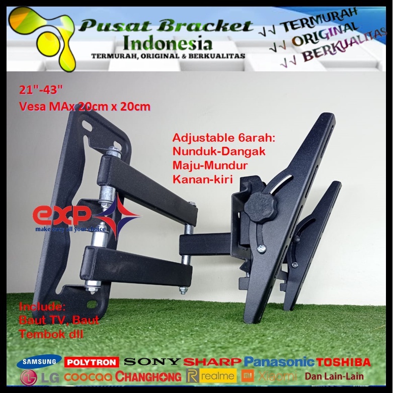 Bracket TV SHARP 14 s/d 43 inch 6 ARAH FULL BESI SUPER KOKOH GARANSI 100% ORI