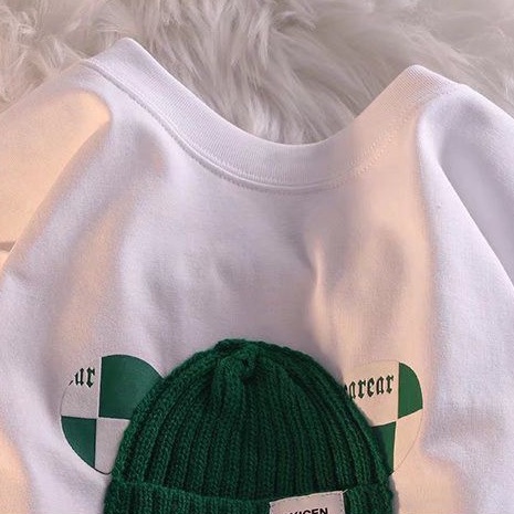 [littlecrab] Kaos Oversize Bearbrlck Topi Rajut Asli Tshirt Square Motif Catur Two Tone Skicen Bearear T-shirt Unik Lucu Berkualitas With A Real Knit Beanie Hat Street Style Love Bear Beruang Lucu Korean Style