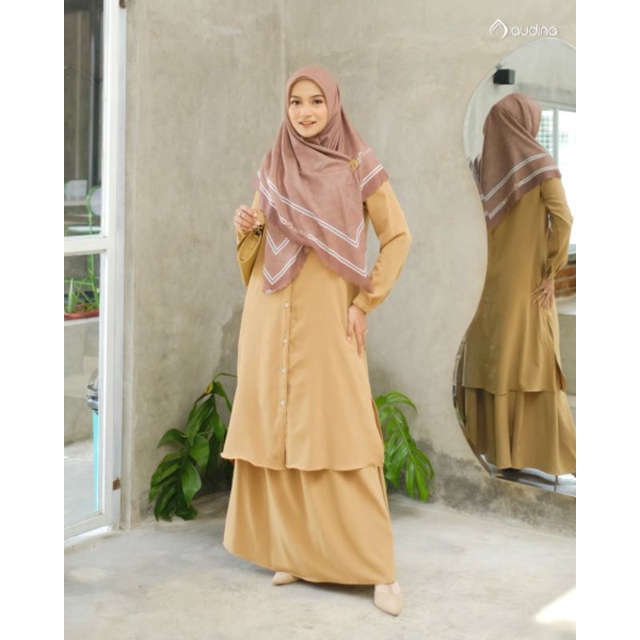 Stelan PNS Baju Muslim+Rok Larissa set Tunik Rok ORI Audina/Tunik Khaki/Baju Atasan muslimah