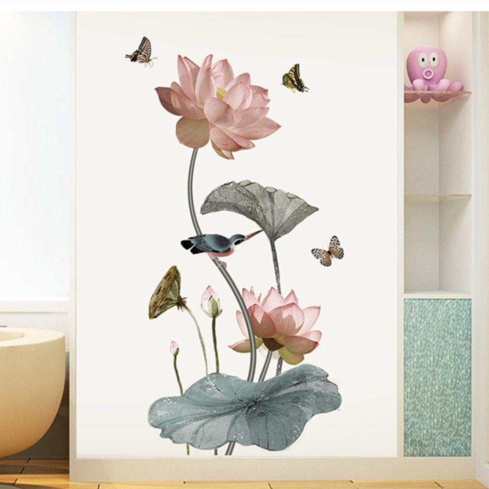 R-flower Lotus Flower Stiker Dinding Asrama Kamar Tidur Ruang Tamu DIY Besar Art Mural