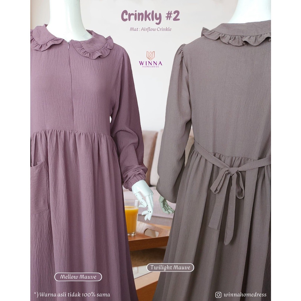 CRINKLY by WINNA HOME DRESS GAMIS IBU dan ANAK klambieakhwat BISA COD | bahan airflow crinkle lembut jatuh adem tidak menerawang ironless tidak harus di setrika baju rumahan harian busui friendly saku kanan tali samping home dress lengan panjang