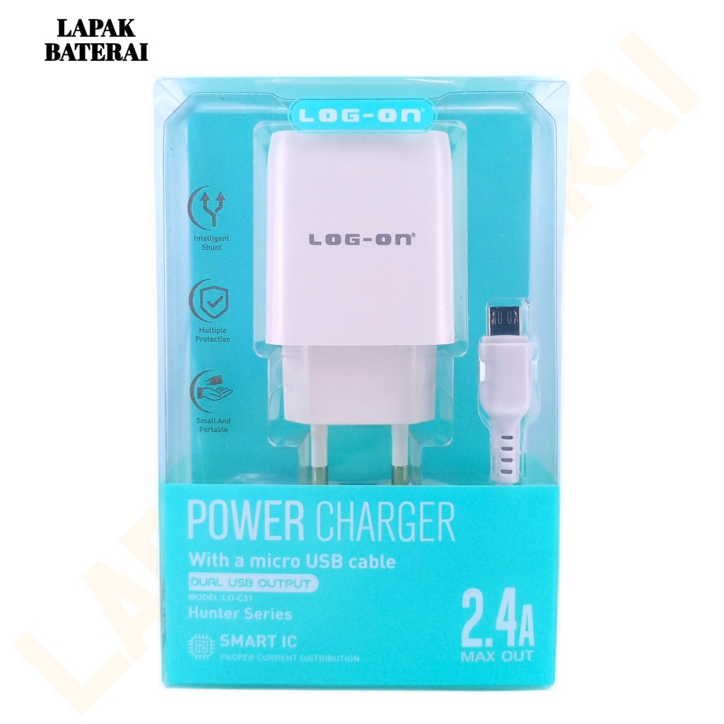 LOG - ON C31 Charger 2 Output 2.4A 12W Fast Charging Smart IC