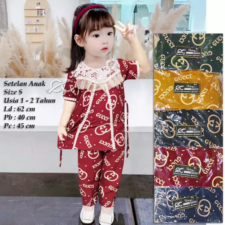 Setelan Celana   Anak Kekinian S M L Renda Motif GC Brokat Anak 1 - 4 Tahun One Set Tali Belakang