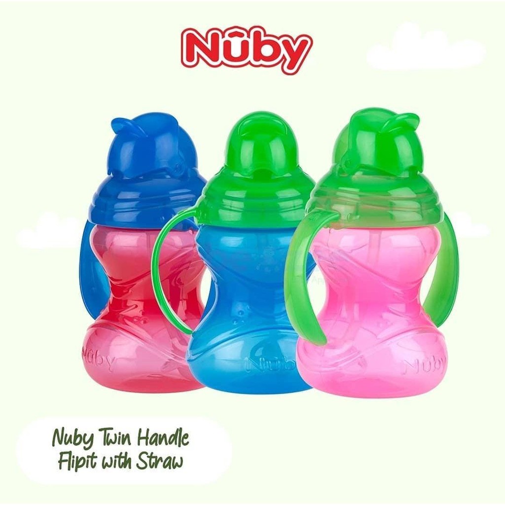 NUBY TWIN HANDLE FLIPIT WITH STRAW 300ML / BOTOL MINUM