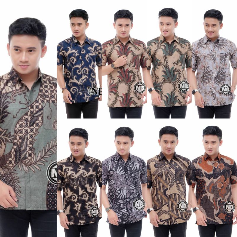 BSWART Batik HRB026 kenongo Hem Pendek Padi Pekalongan M L XL Batik Pria MURAH Modern Grosir