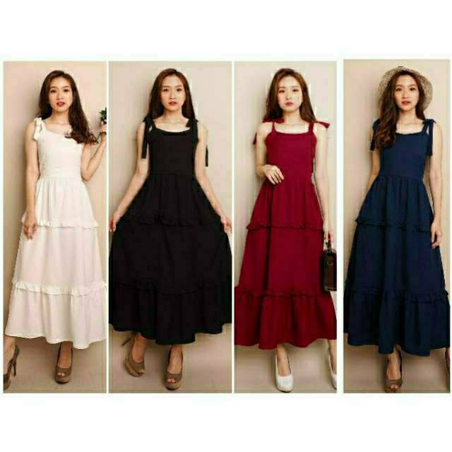 ⚡️CLEARANCE SALE ♡ PREMIUM ♡ ORIGINAL ! BRASLEY STRAPPY TANK MAXI DRESS SHOULDER TIED WITH  RUFFLE TRIM OVERALL OUTER ( TANPA INNER , HIJAB FRIENDLY )