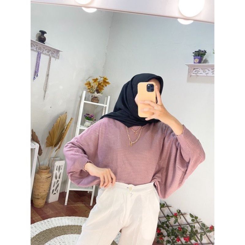 BLOUSE BAJU RAJUT BATWING | ATASAN WANITA MODEL KELELAWAR | OUTER RAJUT KALONG KNIT