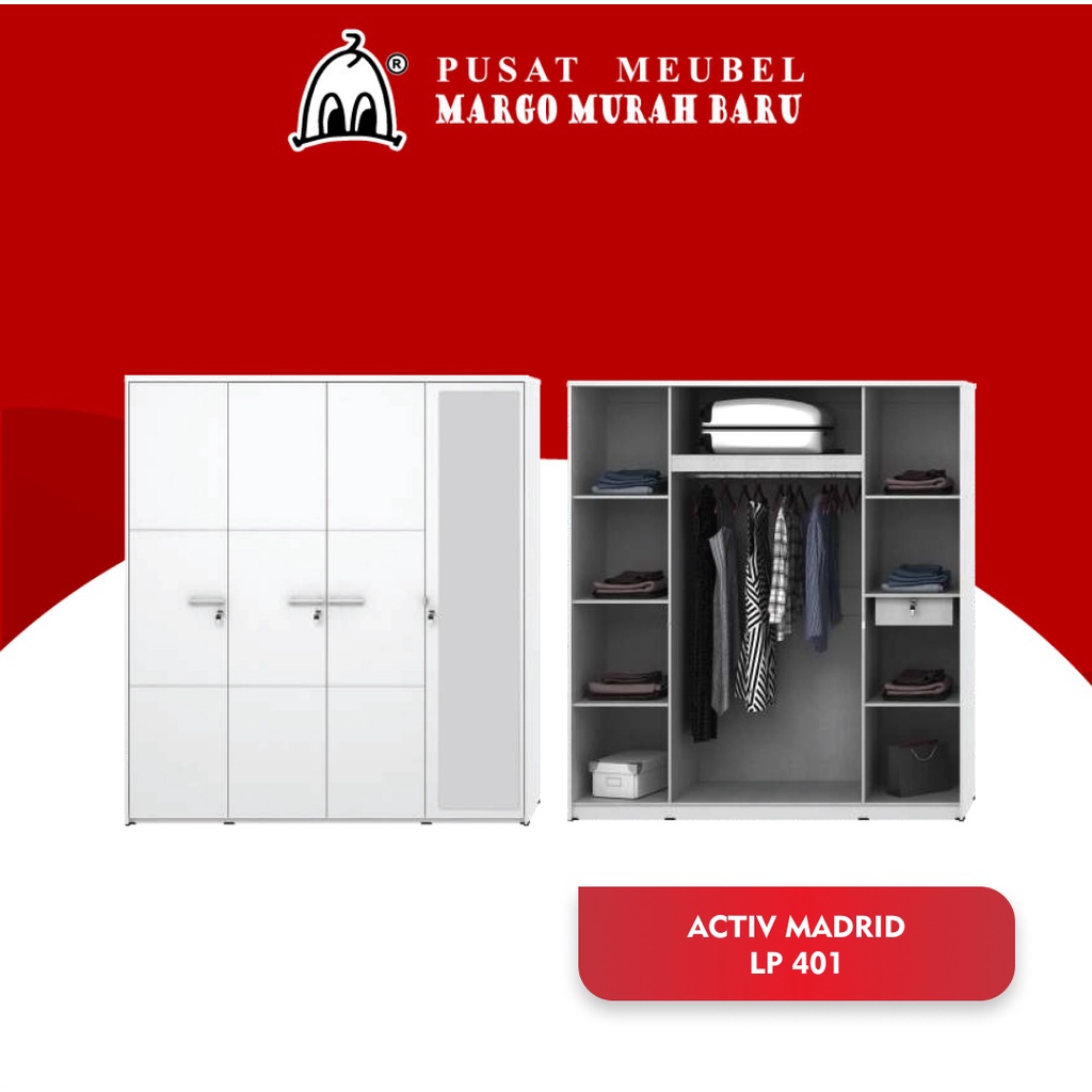 Lemari Pakaian putih 4 pintu seri MADRID LP 401 merk AVANTI