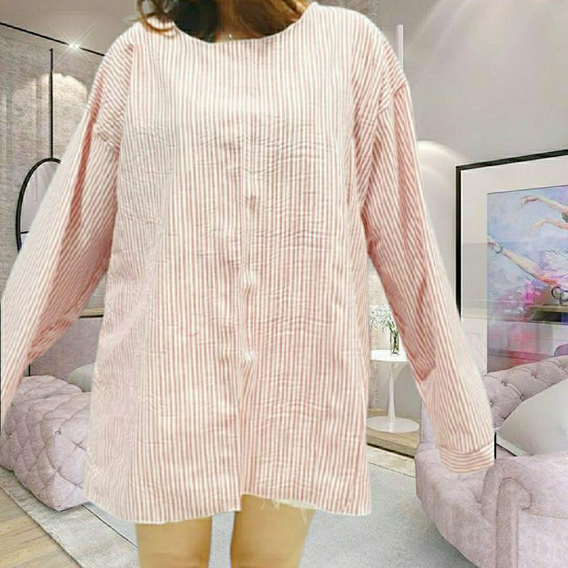 baju salur wanita lengan panjang dan pendek baju salur cewek blouse motif salur size XXL bahan rayon berkwalitas