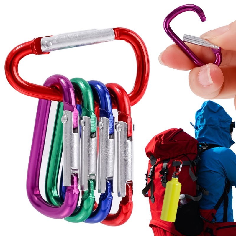Klip Gantungan Kunci Carabiner Bentuk D Bahan Aluminum Alloy Untuk Camping Hiking Traveling
