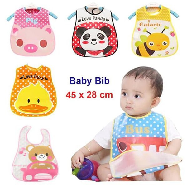 Celemek Makan Bayi Waterproof Slaber Bayi - Celemek Makan Anak Bayi Plastik Anti Air JUMBO Berkantung Penadah Makanan Slaber Bayi Kantung Penahan Makanan Slabber Makan Celemek Makan Bayi