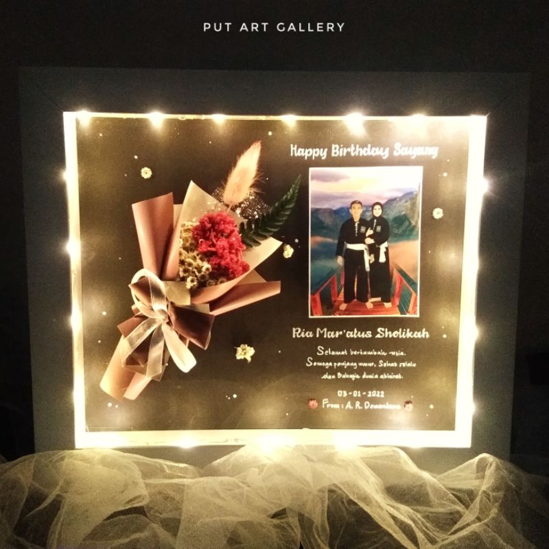 Kado Frame 30 x 35 x 3,5 cm Ulang Tahun / Kado Edelweis / Lampu / Kado Estetik / Frame 3D 10R / Edel