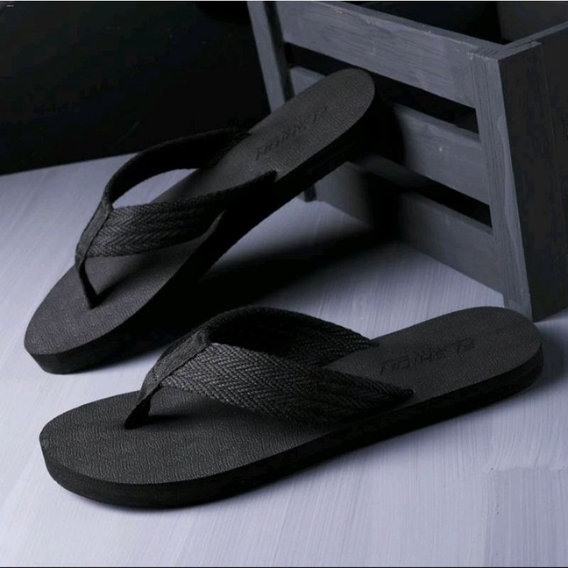 sandal jepit pria polos full black tali webing sandal surfing