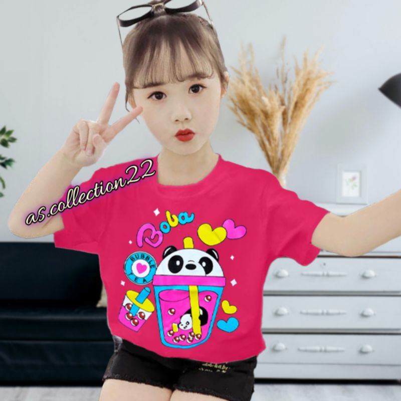 KAOS ANAK Perempuan Motif BOBA PANDA CUTE  1-10 TAHUN