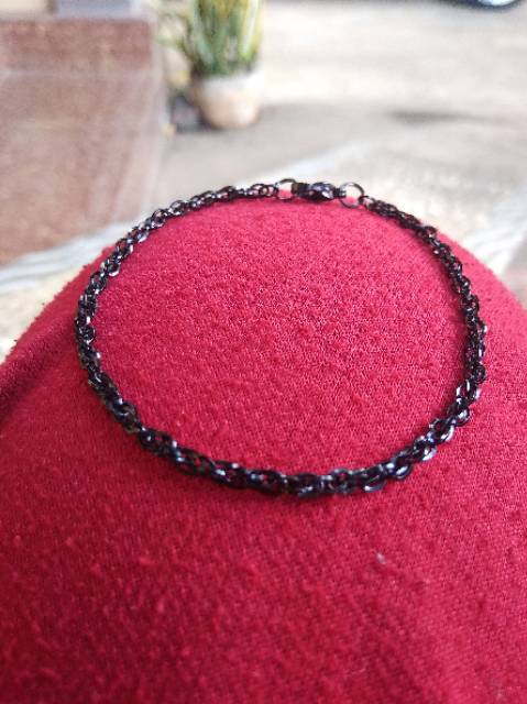 Gelang Pria Wanita Rantai Kecil Titanium Hitam Black