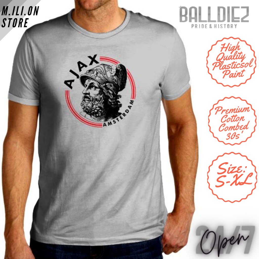 [AJAX] BAJU KAOS T-SHIRT AJAX AMSTERDAM FANS BOLA LIGA BELANDA S M L XL GREY BALLDIEZ ABU