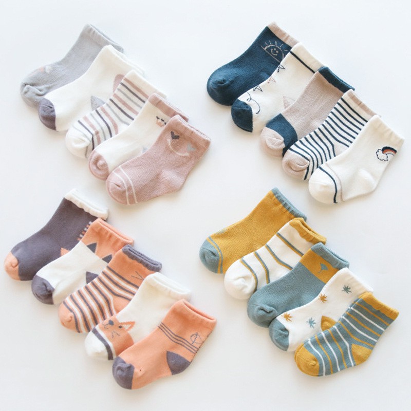 [5 SET] KAOS KAKI BAYI ANAK IMPOR SOCKS LUCU KARAKTER KARTUN UNISEX [0