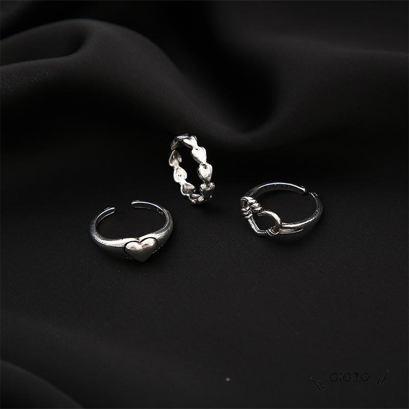 【COD】3pcs / Set Cincin Model Terbuka Bahan Metal Desain Hati Gaya Retro / Simple Kreatif Untuk Wanita