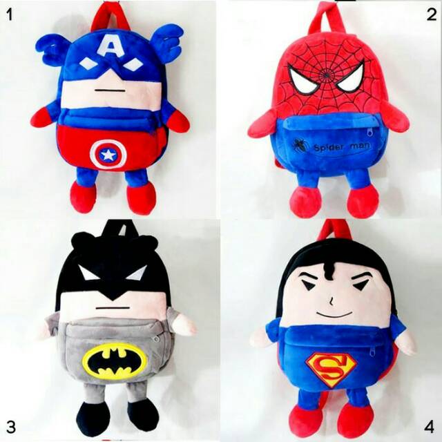 Tas ransel boneka superman spiderman ironman avengers impor minion paw patrol kids mickey kuda pony