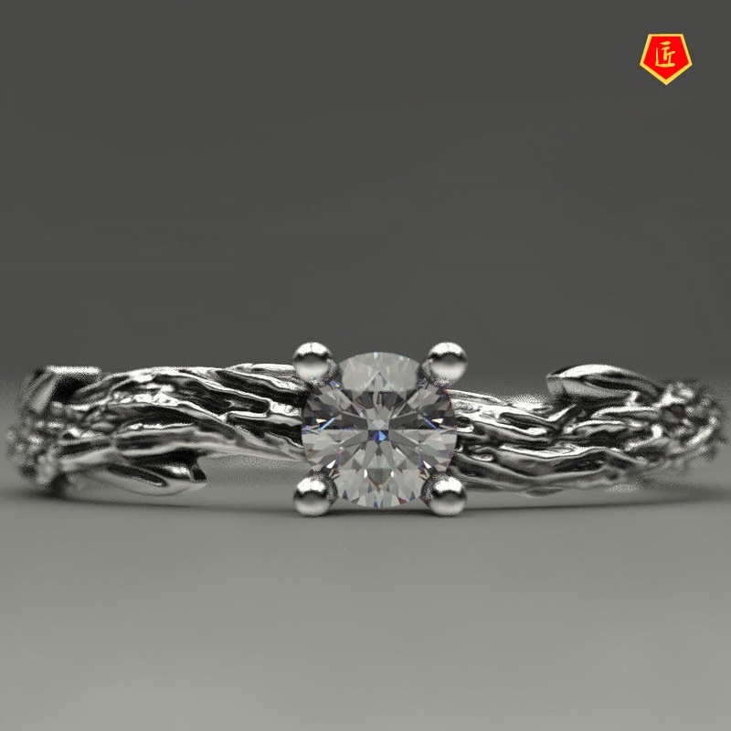 [Ready Stock]Retro Simple Rhinestone Branch Ring S925 Silver