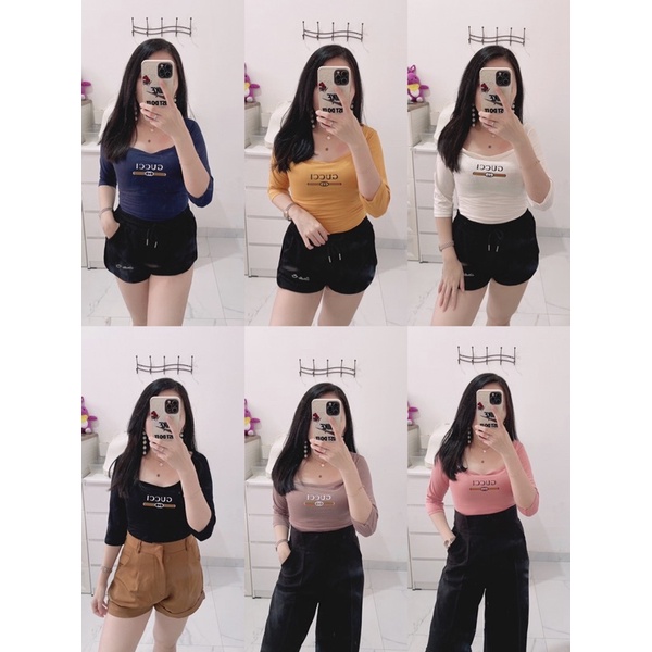 tshirt 3/4 wanita | kaos 3/4 wanita spandek rayon | atasan 3/4 polos cwe strect body | kaos leher squareneck lengan 3/4 wanita | aquarius boutique89 grosir