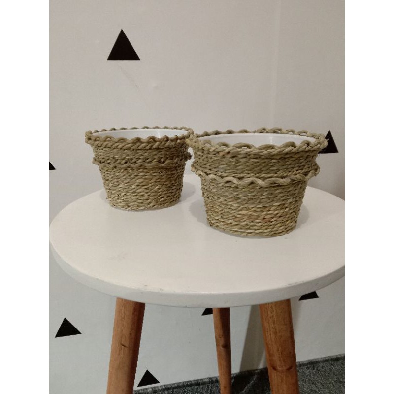 Pot Unik Kecil D9 T8 /Bot Bunga Dengan Cover Tali Mendong//pot indoor kreasi unik , Hand Made