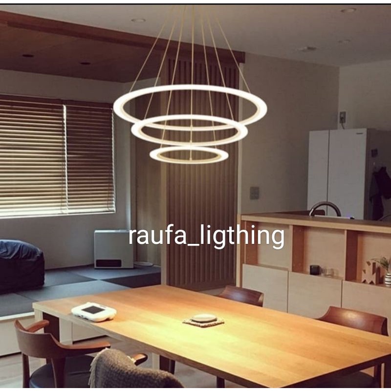 lampu gantung hias minimalis modern 3 ring LED