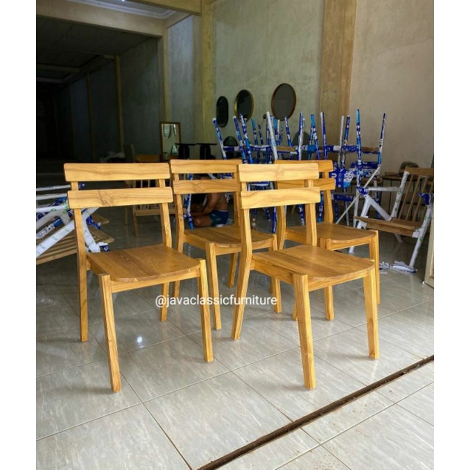 KURSI MAKAN CAFE RESTO MINIMALIS DINNING CHAIR VINTAGE RETRO BAHAN KAYU JATI ASLI FINISHING NATURAL DOFF