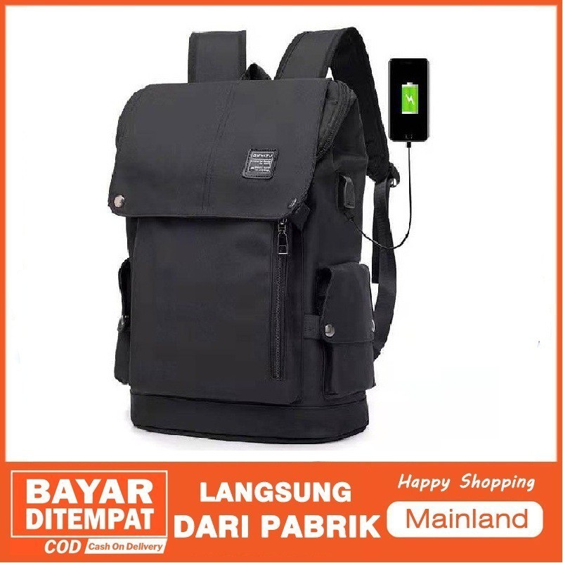 Mainland Tas Ransel Pria USB Charger Anti Maling Korea Multifungsi Tas Laptop Sekolah Backpack TCR09