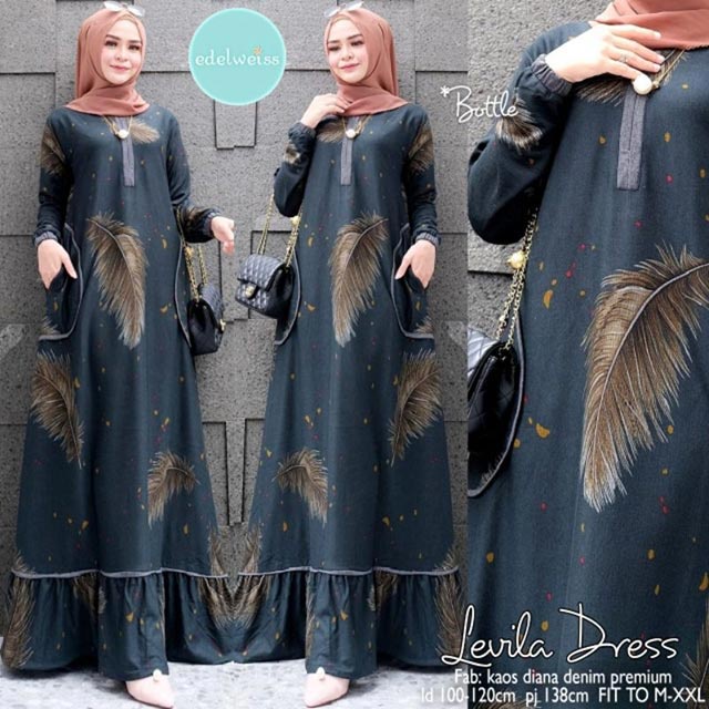Gamis Wanita Calvin Jeans Diana Busui Tebal Melar Nyaman di Pakai Fane Levila Gamis Muslim Kekinian-LEVILA BOTOL