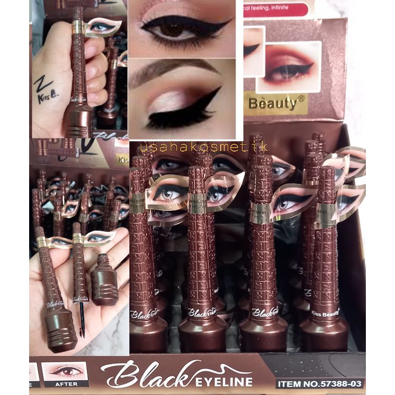 PROMO HOT!!! EYELINER KISS BEAUTY  BLACK WATERPROOF 24 JAM KEMASAN WARNA COKLAT NO.57388-03