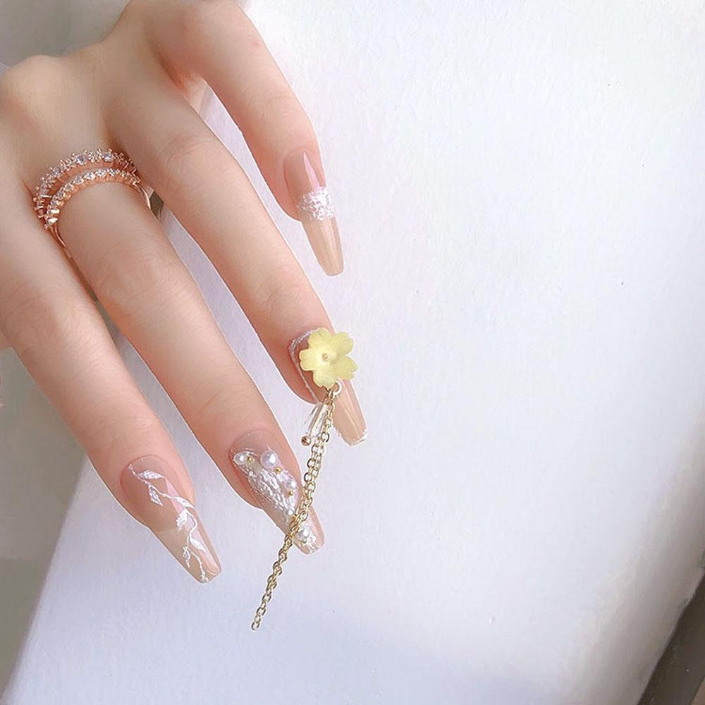 AUGUSTINA Agustina 3D Bunga Nail Art Dekorasi Logam Charms Rantai Liontin Nail Art Perhiasan