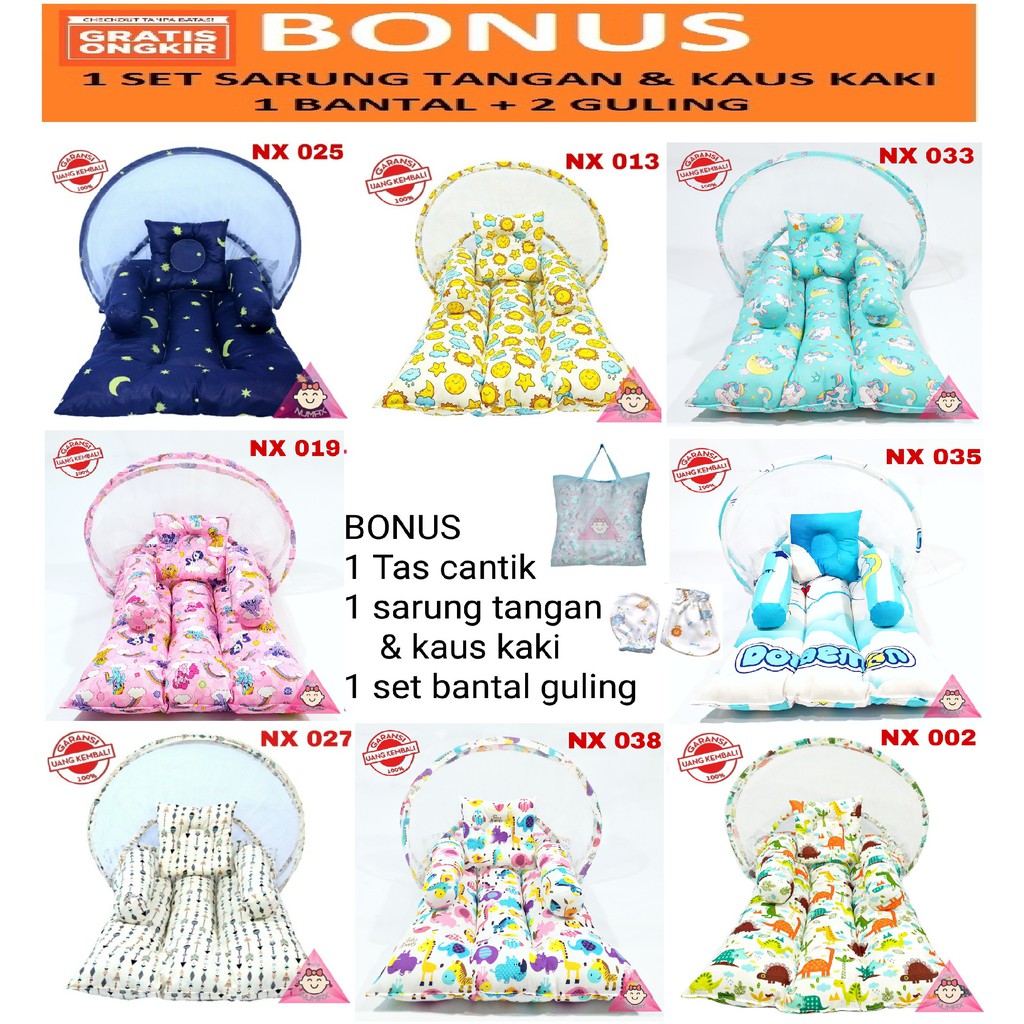 Kasur Bayi Set Kelambu / Kasur bayi set / Kasur bayi / Tempat Tidur Bayi Set Portable Lucu Bonus Tas
