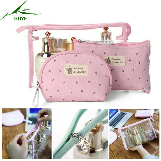 3 PCS Set Cosmetic Bag Travel Makeup Toiletry Pouch with Zipper (L'eeza collection).