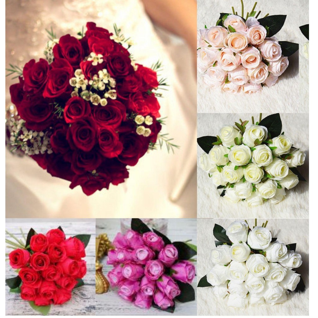 Tanaman Bunga Artifical Hand Buket Pengantin Bunga Mawar Bucket Bunga Pengantin Buket Bunga Hand Buket Pengantin Bucket Bunga Pengantin 18 Heads Garden Bridal Flower Artificial Rose Fake Home Decor Wedding Bouquet