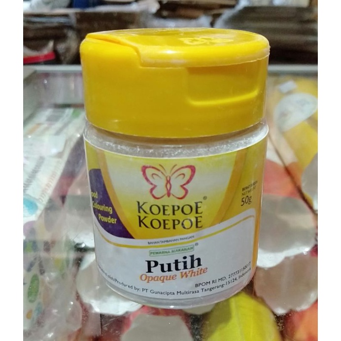 

pewarna putih bubuk cap koepoe-koepoe 50g | bubuk pemutih cap koepoe-koepoe | food colouring powder opaque white 50g