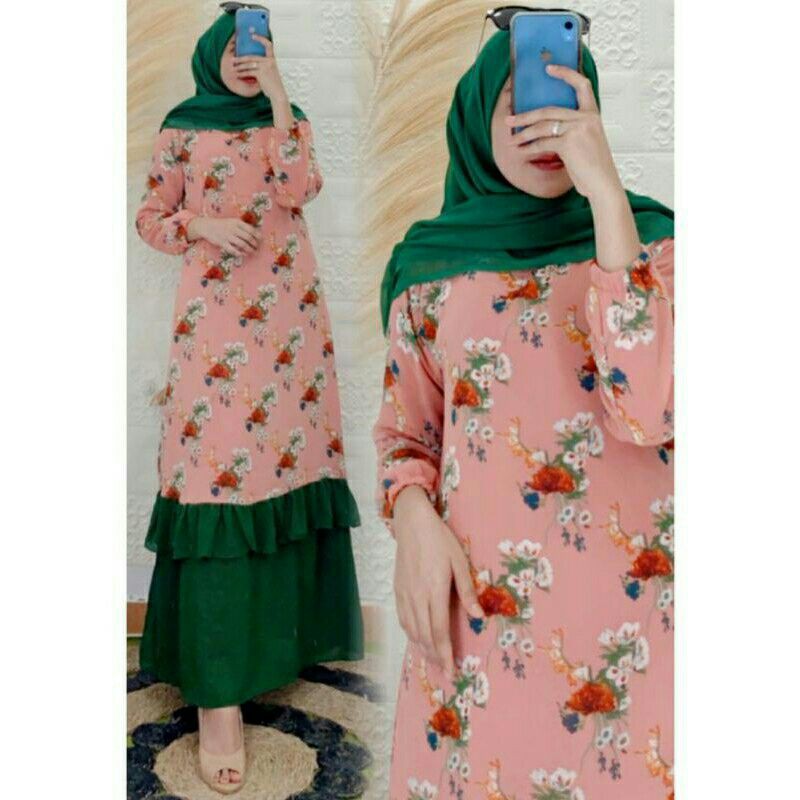 Gamis Malaysia Motif Kombinasi Polos