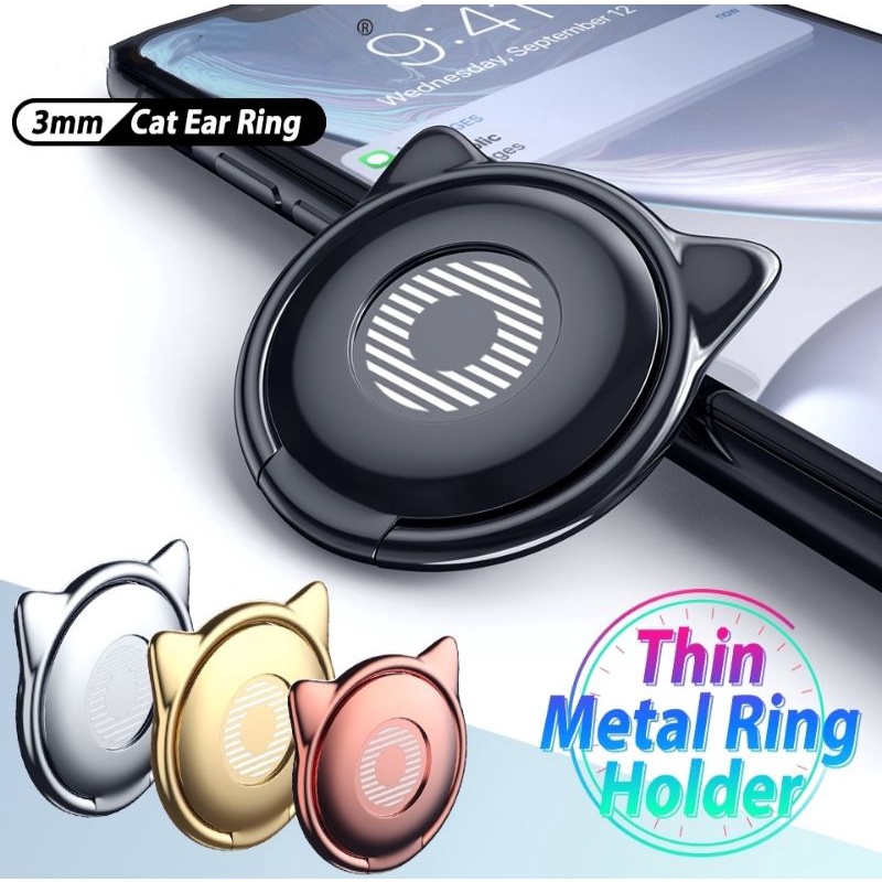 Ring Stand HP Magnetic Putar 360 Metal Cat Ear Phone Holder Universal iring