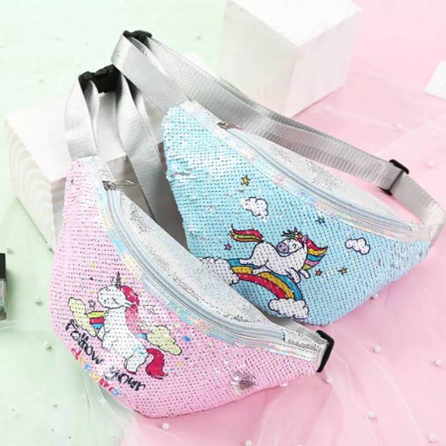 Waist Bag anak Kuda Poni Unicorn Tas Selempang pinggang sequin