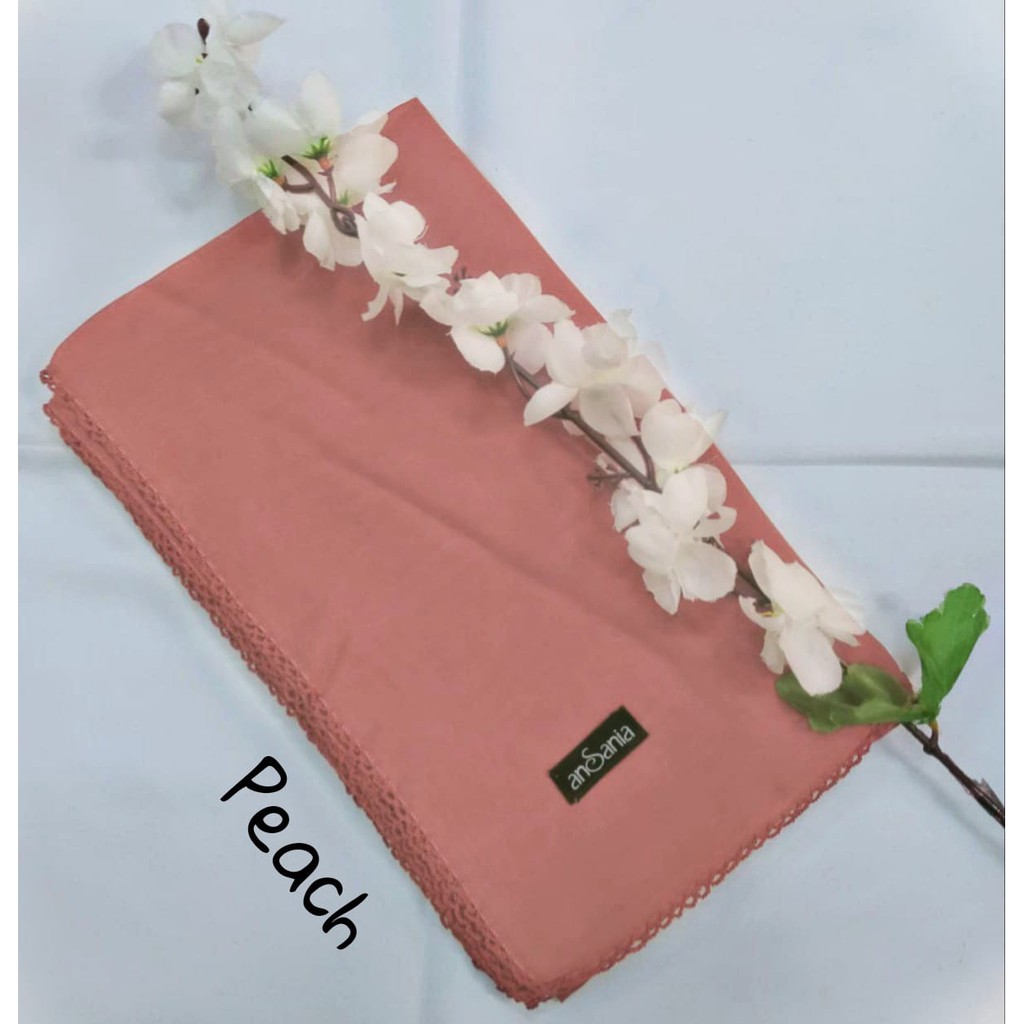 Kerudung Segiempat Bella Crochet Ansania PollyCotton Jilbab Bella Butik Hijab Segi Empat Rumah Hija'b-PEACH