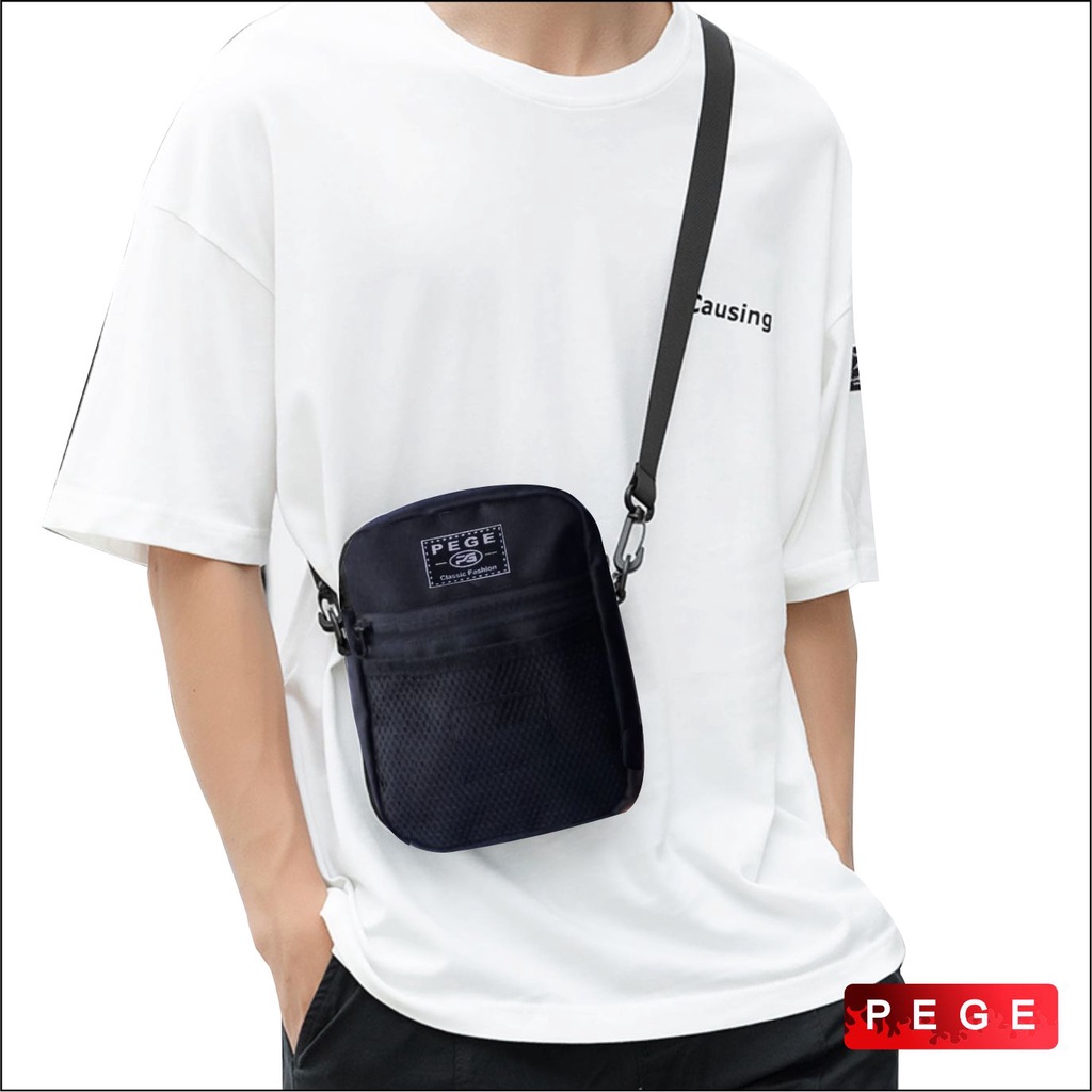 Tas Selempang Bahu Pria Polos Hitam Slingbag Slempang Cowok Model Simpel Kasual Cocok Untuk Sehari Hari - PG 8884